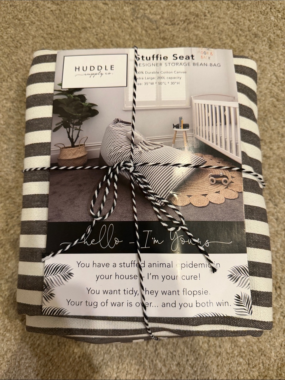 Huddle Striped Stuffie Seat Bean Bag Cover - Gray & White